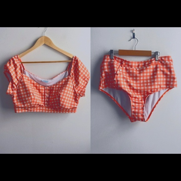 NWOT ModCloth sissone gingham Orange bikini set - Picture 6 of 10